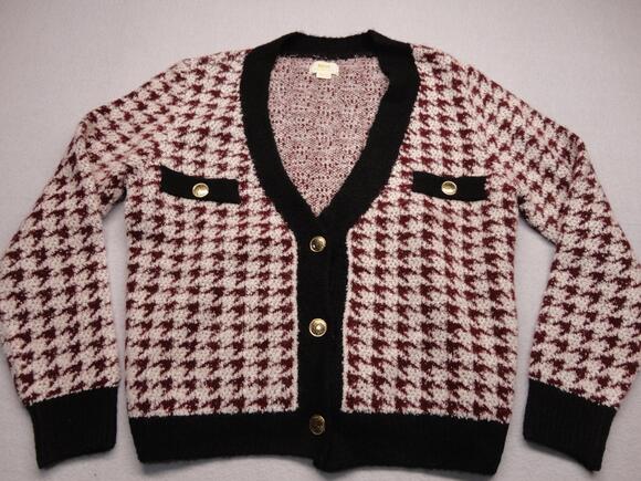 Maeve Sweaters - Maeve Anthropologie Sweater Cardigan Womens Medium Red Check Knit Gold Buttons